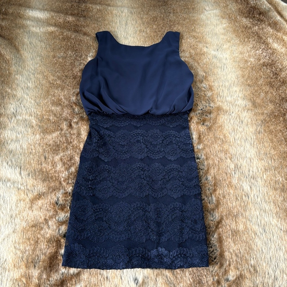 Navy Blue Dress With Lace Detail